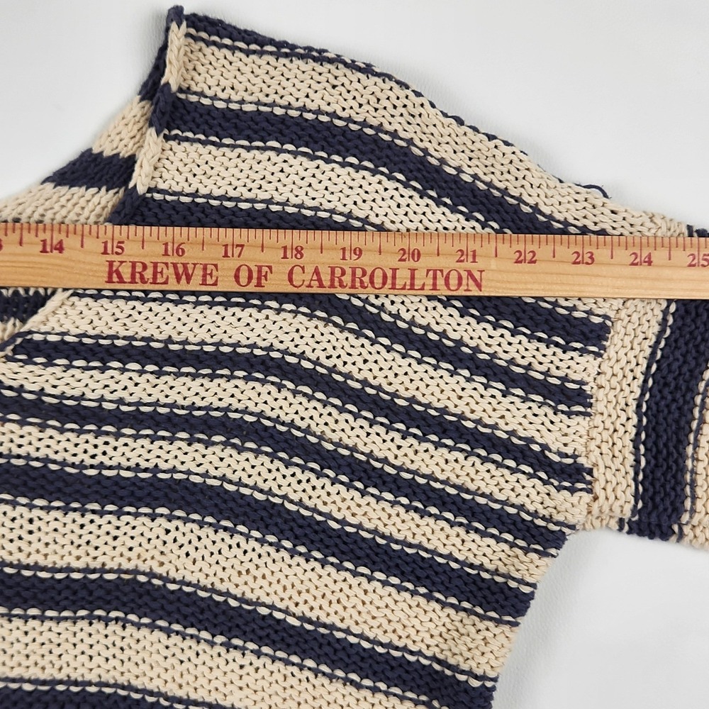 Vince Striped V Neck Sweater M Navy Cream Chunky Knit Nautical Quiet Luxury - Picture 10 of 13